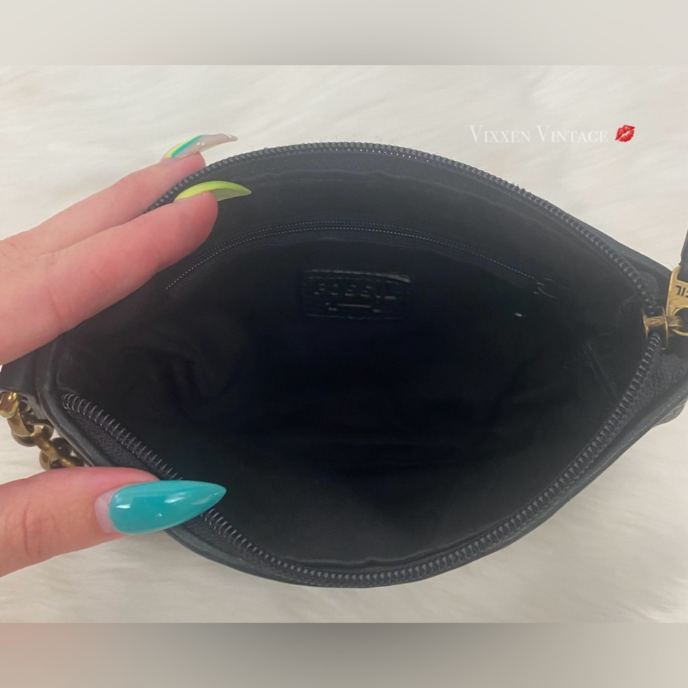 VINTAGE Y2K FOSSIL CHAIN STRAP 'LEATHER SHOULDER MINI BAG' IN BLACK - Picture 6 of 8